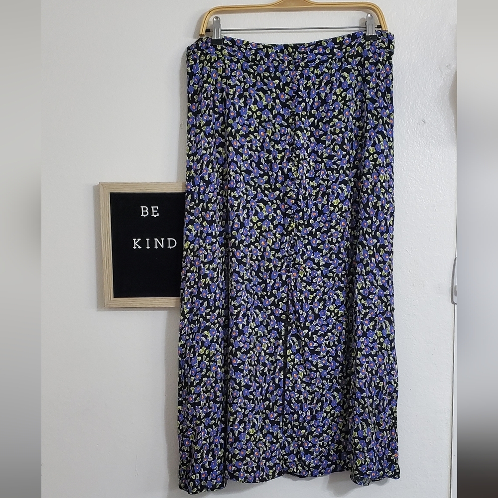 Zara Black Midi Skirt with Purple and Green Floral Print